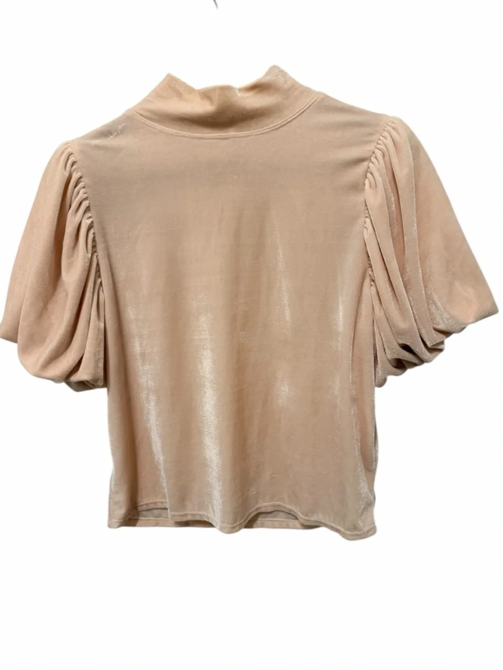 Free People Soft Puff Sleeve Mock Neck Top - Beige Sz Small